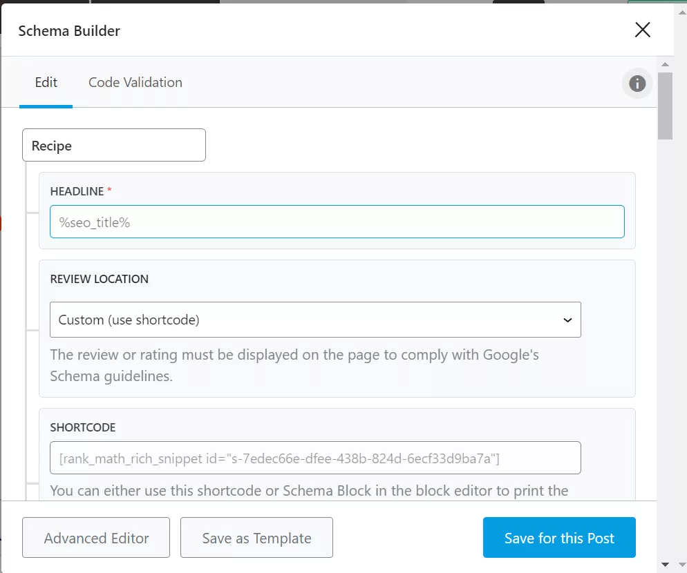 recipe-schema-settings