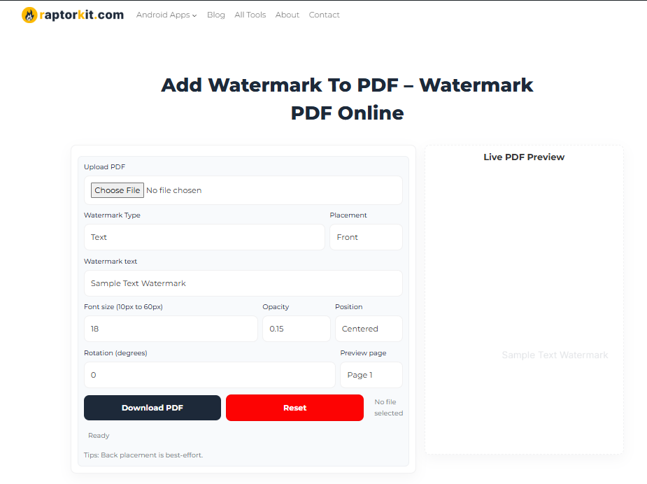 raptorkit add a watermark to a pdf